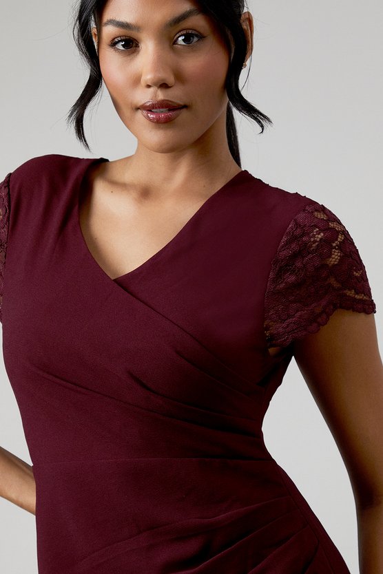 Karen Millen Lace Wrap Over Crepe Bridesmaid Maxi Dress Malbec