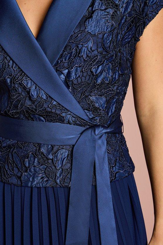 Karen Millen Lace Wrap Top Pleat Tux Midi Dress Navy