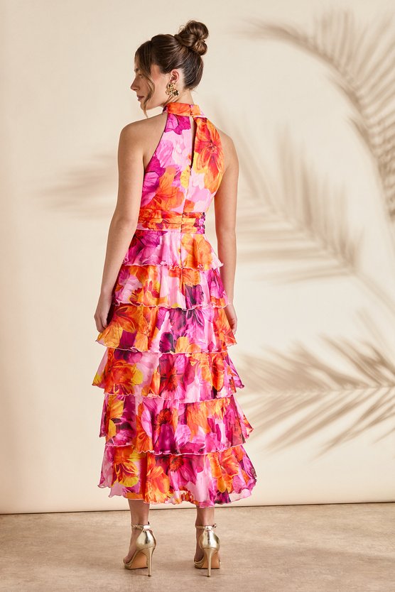 Karen Millen Lilac And Orange Halter Ruffle Dress Lilac