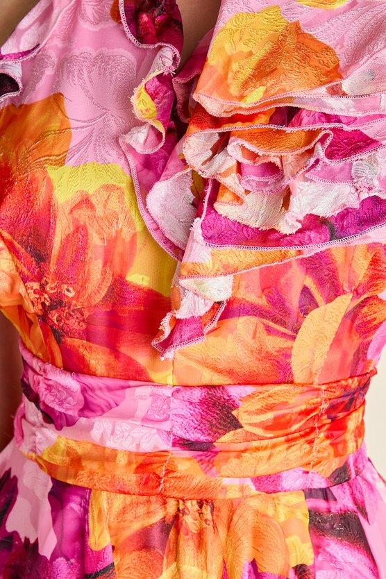 Karen Millen Lilac And Orange Halter Ruffle Dress Lilac