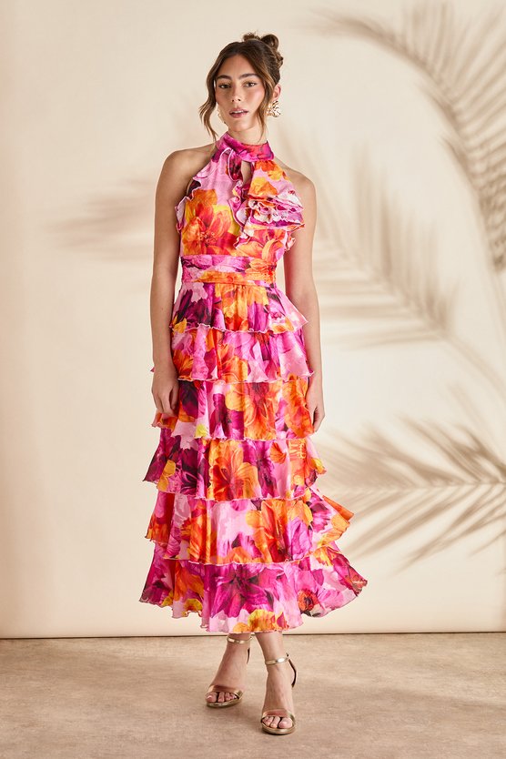 karen millen Lilac And Orange Halter Ruffle Dress lilac