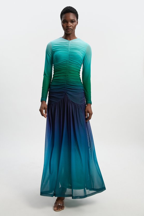 karen millen Long Sleeve Ombre Mesh Maxi Dress green karen millen Long Sleeve Ombre Mesh Maxi Dress green