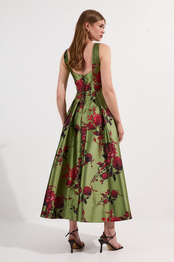 Karen Millen Lydia Millen Floral Jacquard Corseted Woven Maxi Dress Green