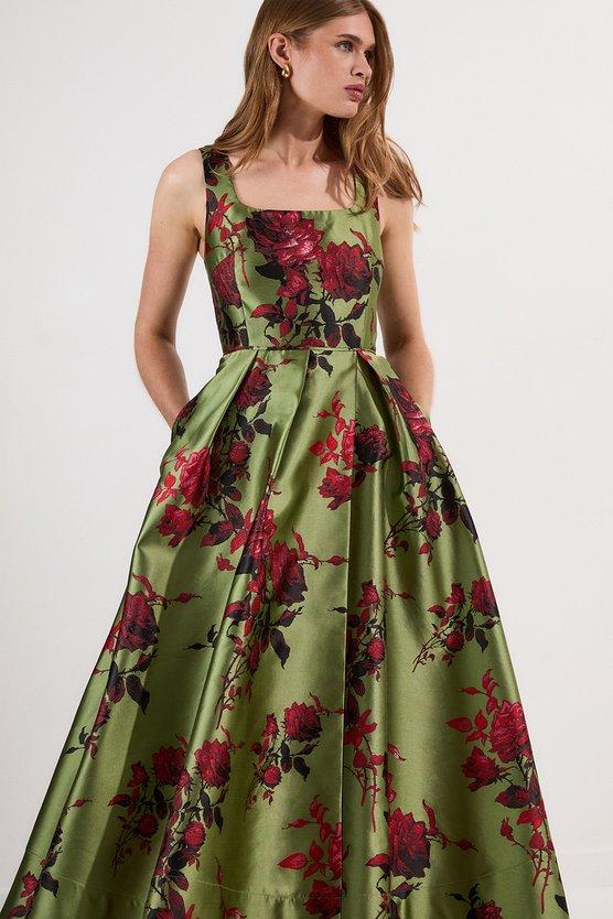 karen millen Lydia Millen Floral Jacquard Corseted Woven Maxi Dress green karen millen Lydia Millen Floral Jacquard Corseted Woven Maxi Dress green