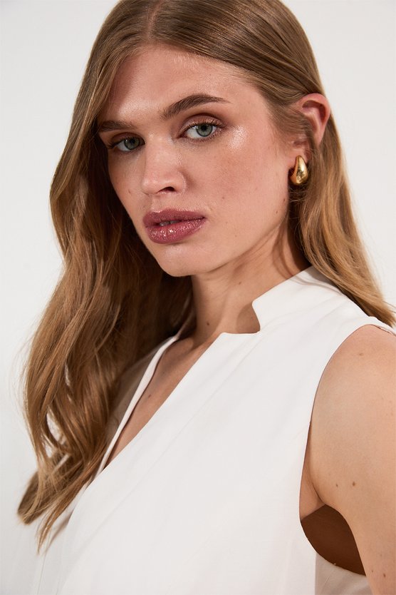 Karen Millen Lydia Millen Linen Wrap Tie Waisted Maxi Dress Ivory