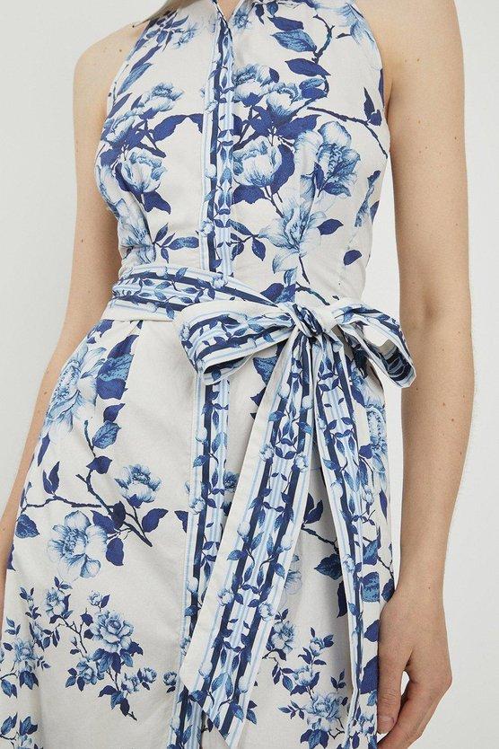 Karen Millen Lydia Millen Petite Cotton Sateen Woven Halter Shirt Dress