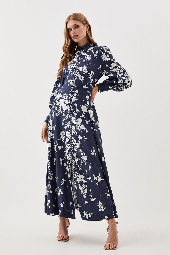 karen millen Lydia Millen Petite Floral Embroidered Woven Maxi Dress