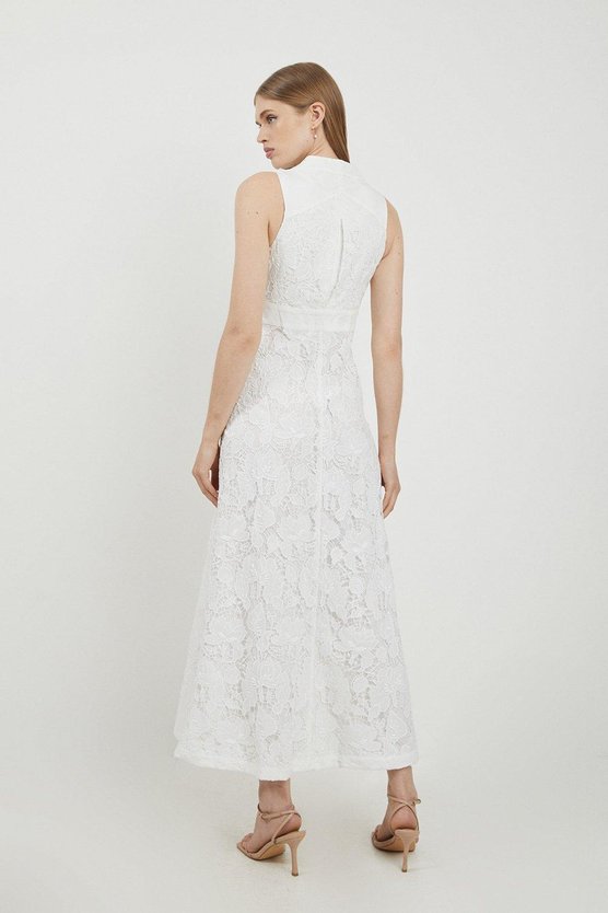 Karen Millen Lydia Millen Petite Lace With Cotton Sateen Woven Halter Dress