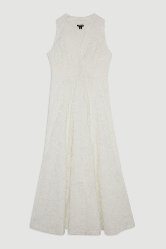 Karen Millen Lydia Millen Petite Lace With Cotton Sateen Woven Halter Dress