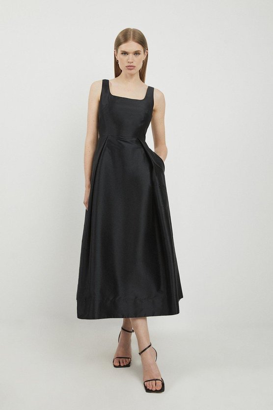 Karen Millen Lydia Millen Petite Taffeta Full Skirt Tailored Midi Dress Black