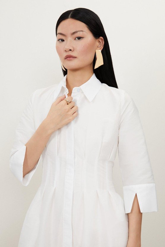 Karen Millen Lydia Millen Petite Tailored Taffeta Darted Waist Midi Dress Ivory