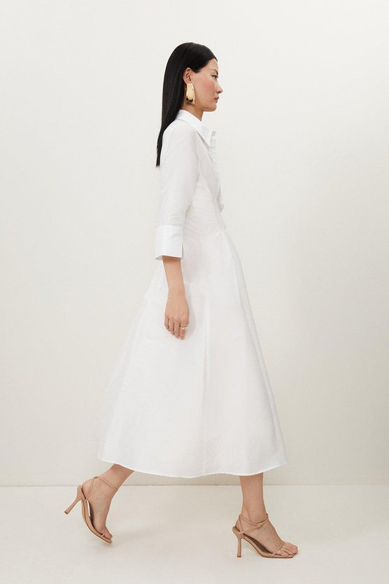 Karen Millen Lydia Millen Petite Tailored Taffeta Darted Waist Midi Dress Ivory
