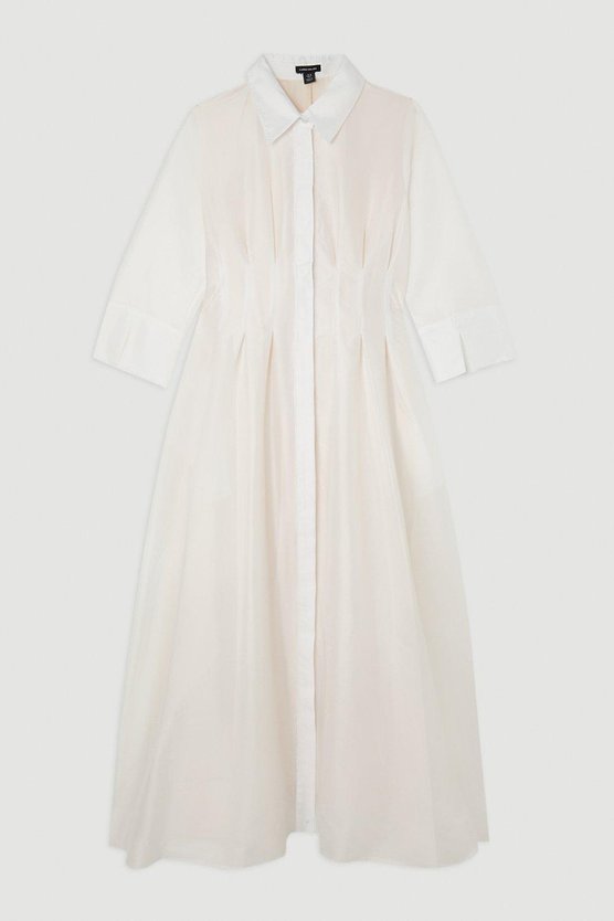 Karen Millen Lydia Millen Petite Tailored Taffeta Darted Waist Midi Dress Ivory