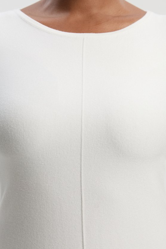 Karen Millen Lydia Millen Plus Size Compact Knit Wool Look Full Skirt Midi Dress Ivory