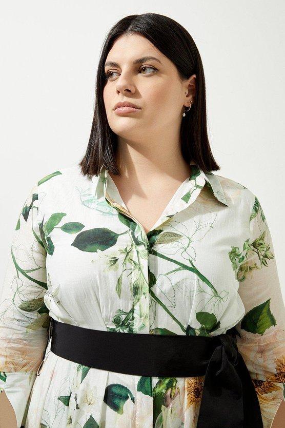 Karen Millen Lydia Millen Plus Size Floral Silk Cotton Woven Shirt Dress