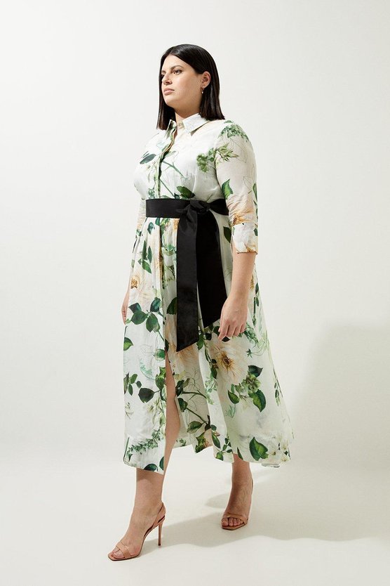 Karen Millen Lydia Millen Plus Size Floral Silk Cotton Woven Shirt Dress