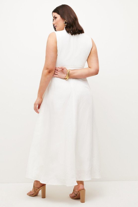 Karen Millen Lydia Millen Plus Size Linen Wrap Tie Waisted Maxi Dress Ivory