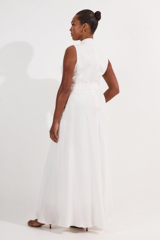 Karen Millen Lydia Millen Plus Size Linen Wrap Tie Waisted Maxi Dress Ivory
