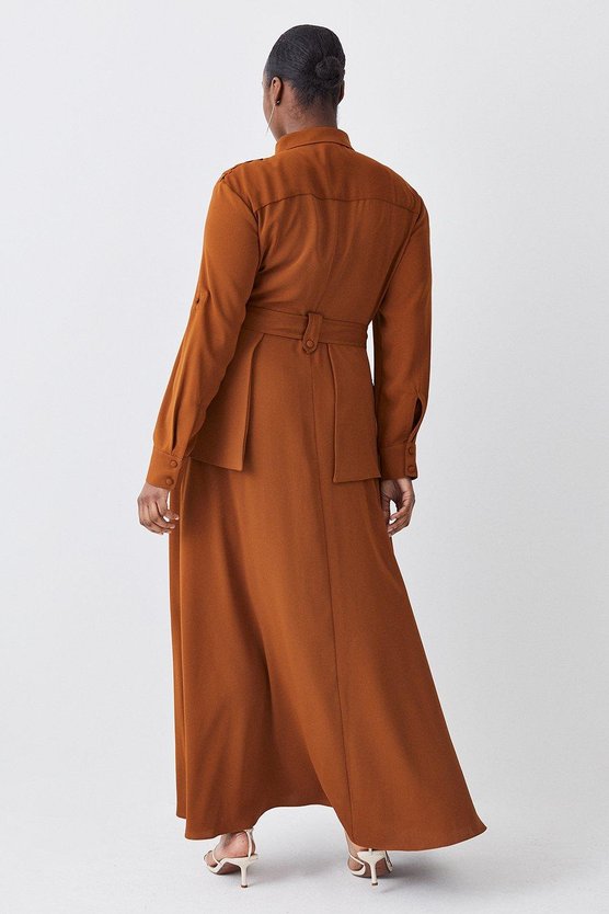 Karen Millen Lydia Millen Plus Size Soft Tailored Belted Maxi Shirt Dress