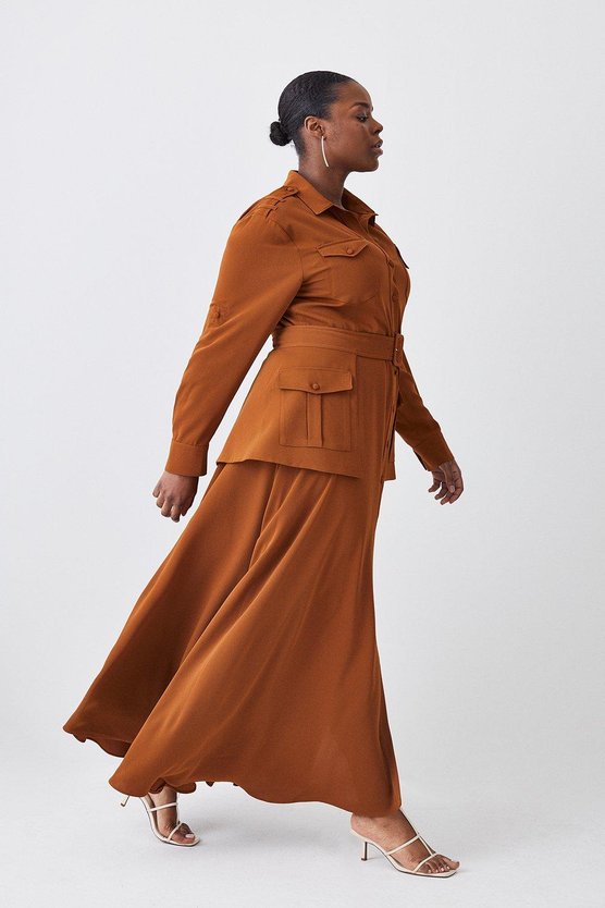Karen Millen Lydia Millen Plus Size Soft Tailored Belted Maxi Shirt Dress