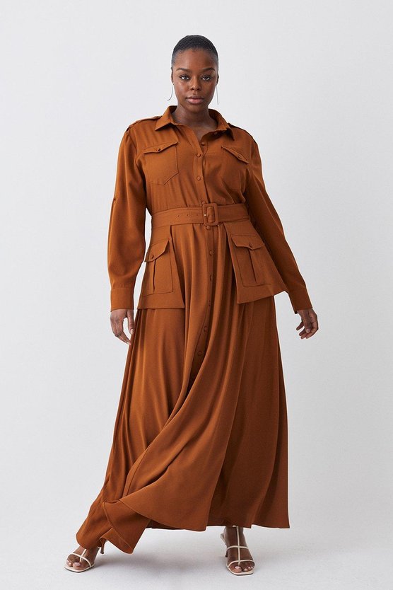 karen millen Lydia Millen Plus Size Soft Tailored Belted Maxi Shirt Dress