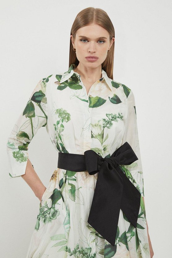 Karen Millen Lydia Millen Spring Floral Silk Cotton Woven Shirt Dress White