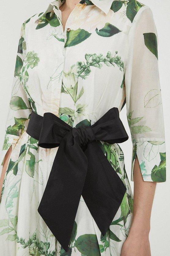 Karen Millen Lydia Millen Spring Floral Silk Cotton Woven Shirt Dress White