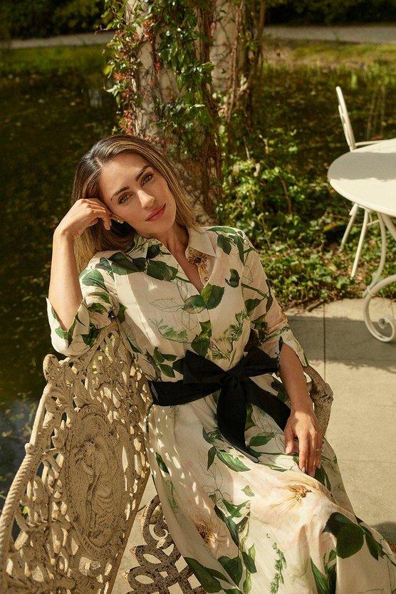 karen millen Lydia Millen Spring Floral Silk Cotton Woven Shirt Dress white