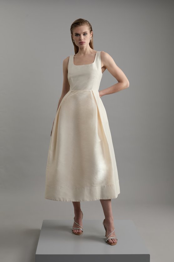 karen millen Lydia Millen Taffeta Full Skirt Tailored Midi Dress ivory