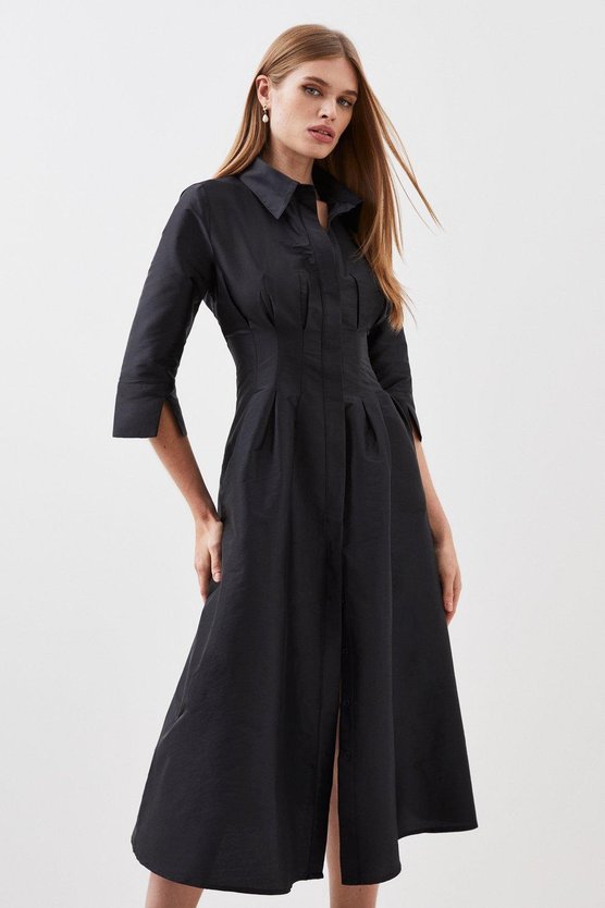 Karen Millen Lydia Millen Tailored Taffeta Darted Waist Midi Dress Black