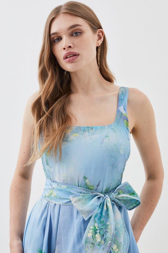 Karen Millen Lydia Millen Tall Cotton Scenic Floral Strappy Midi Dress
