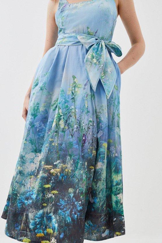 Karen Millen Lydia Millen Tall Cotton Scenic Floral Strappy Midi Dress