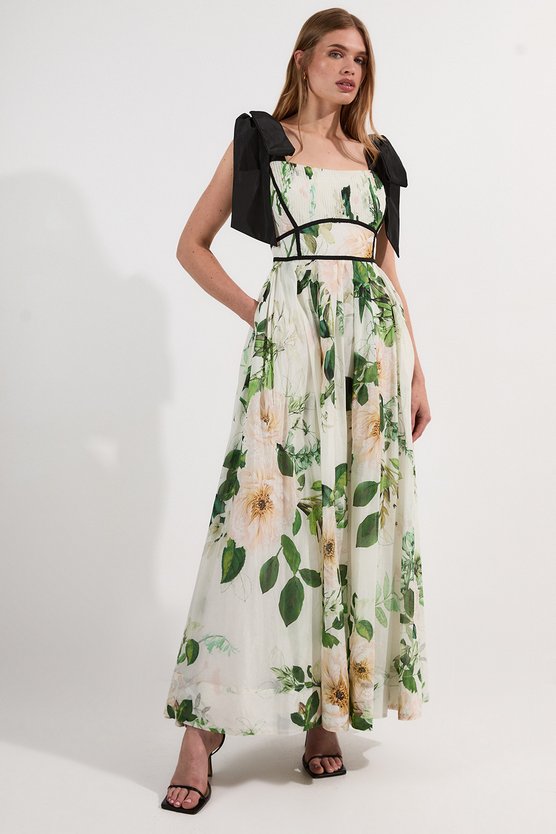 Karen Millen Lydia Millen Tall Floral Silk Cotton Woven Strappy Dress White