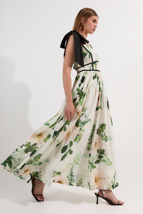 karen millen Lydia Millen Tall Floral Silk Cotton Woven Strappy Dress white