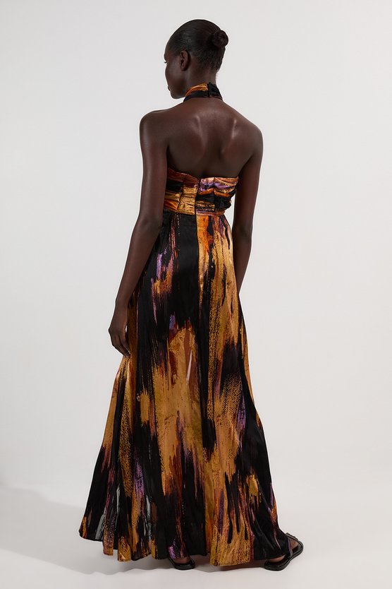 Karen Millen Marble Devour Halter Neck Maxi Dress Purple