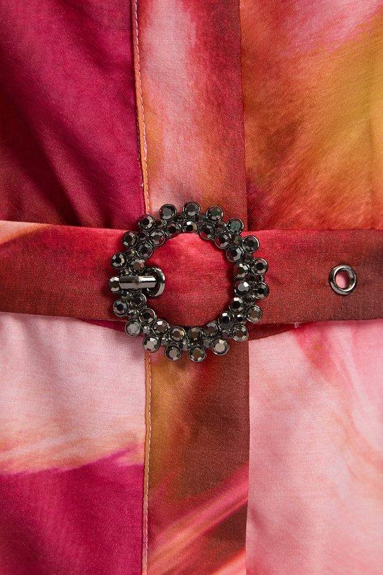 Karen Millen Marble Organdie Shirt Dress With Crystal Embellished Belt Multi