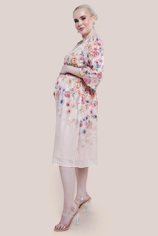 Karen Millen Maternity Ombre Floral Printed Wrap Midi Dress Yellow