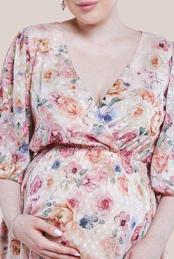 Karen Millen Maternity Ombre Floral Printed Wrap Midi Dress Yellow