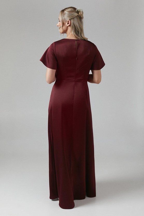 Karen Millen Maternity Wrap Top Satin Bridesmaid Maxi Dress Malbec