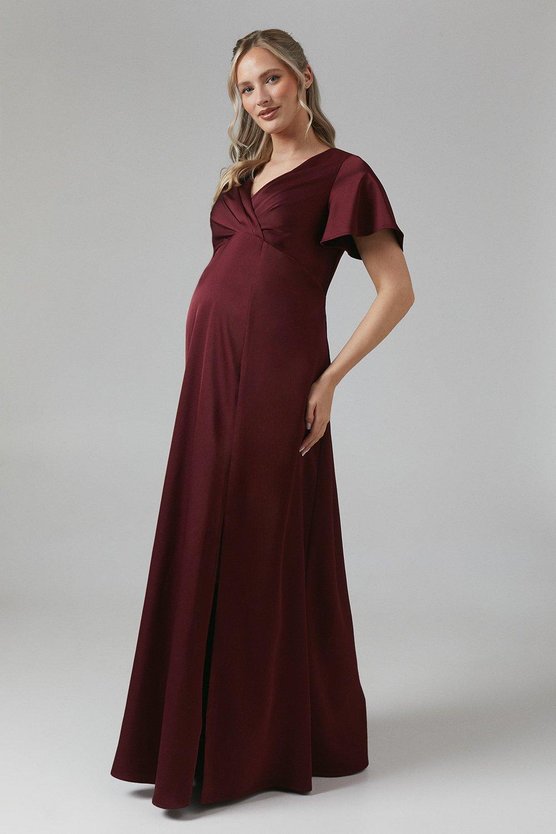 karen millen Maternity Wrap Top Satin Bridesmaid Maxi Dress malbec