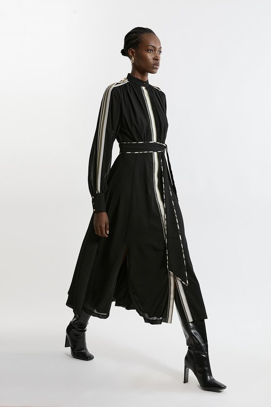 karen millen Military Mono Stripe Balloon Sleeve Maxi Dress mono