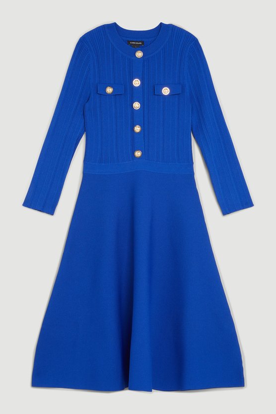 Karen Millen Military Rib Knit Skater Mini Dress Cobalt