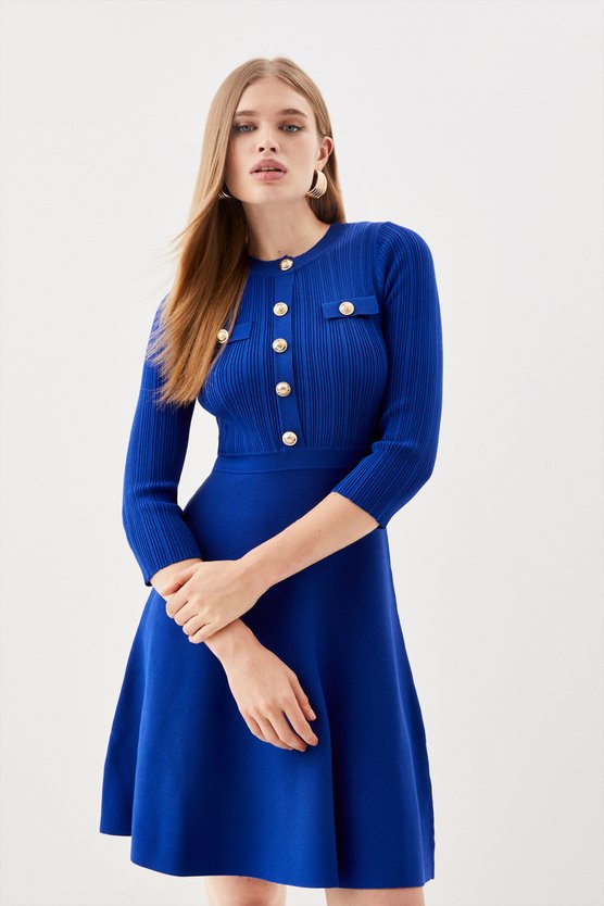 karen millen Military Rib Knit Skater Mini Dress cobalt karen millen Military Rib Knit Skater Mini Dress cobalt