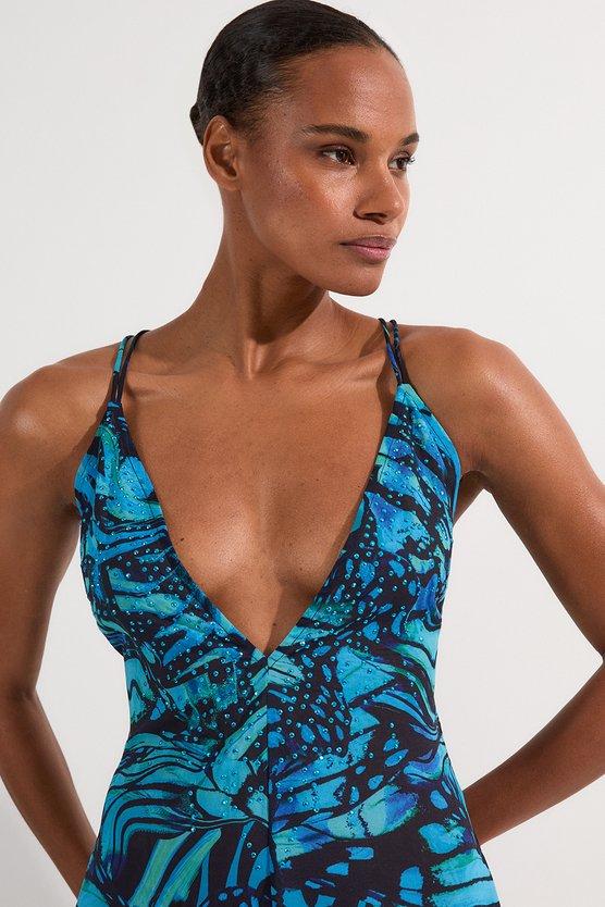 Karen Millen Ombre Butterfly Strappy Georgette Beach Maxi Dress Turquoise