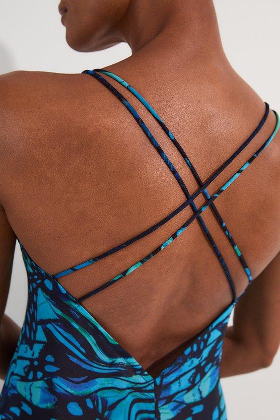 Karen Millen Ombre Butterfly Strappy Georgette Beach Maxi Dress Turquoise