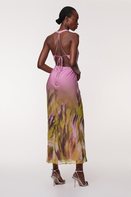 Karen Millen Ombre Floral Cowl Neck Woven Maxi Dress Lilac