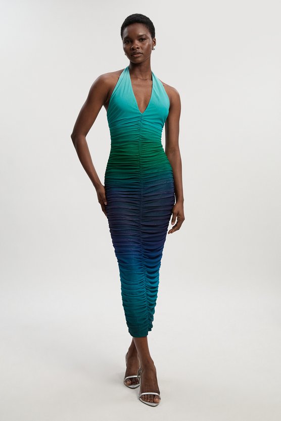 karen millen Ombre Mesh Plunge Halter Neck Midi Dress green karen millen Ombre Mesh Plunge Halter Neck Midi Dress green