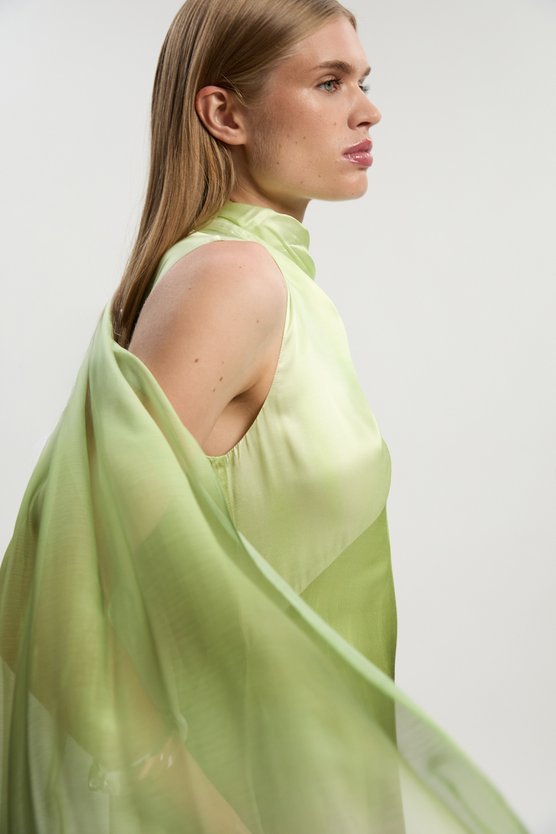 Karen Millen Ombre Satin Drape Georgette Cape Detail Midi Dress Multi