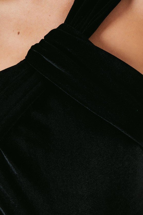 Karen Millen One Shoulder Twist Detail Velvet Maxi Bridesmaid Dress Black