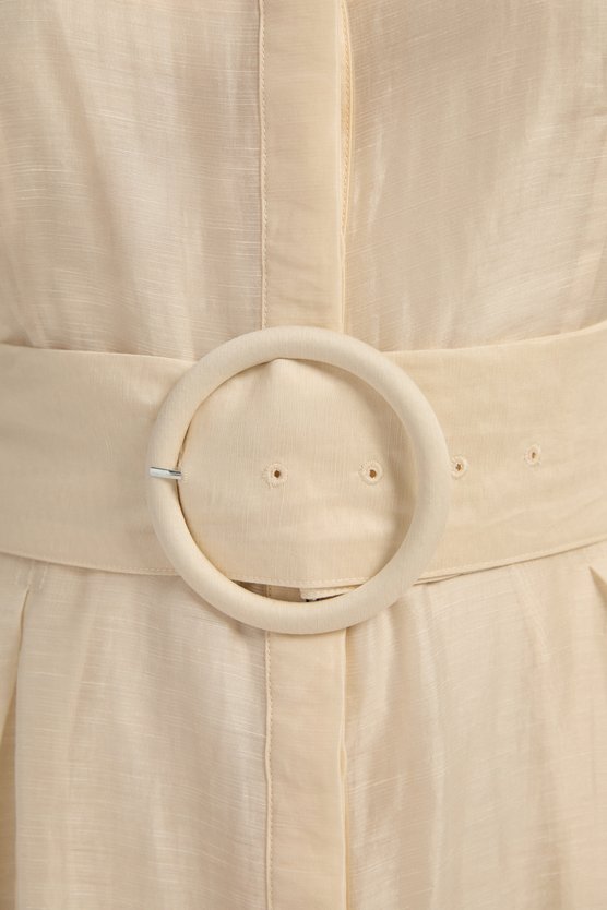 Karen Millen Organdie Tie Neck Woven Midi Dress Ivory